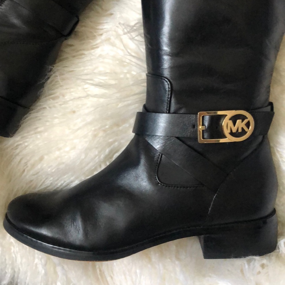 Michael Kors Bryce Tall Genuine Leather Black Boots - Picture 2 of 9